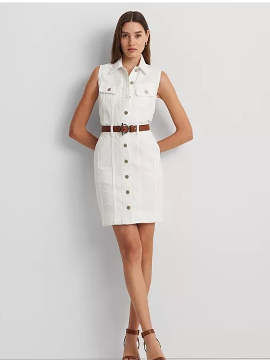 Ralph Lauren Dresses & Skirts - Lauren Ralph Lauren Denim Trucker Dress NWT White Sleeveless Button Front Size 8